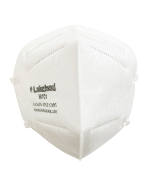 White KN95 face mask angled view