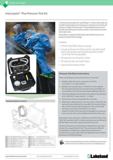 pressure test kit data sheet 1