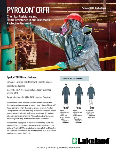 (en)(United States)Pyrolon CRFR Chemical Resistance and Flame Resistance in one Disposable Protective Garment