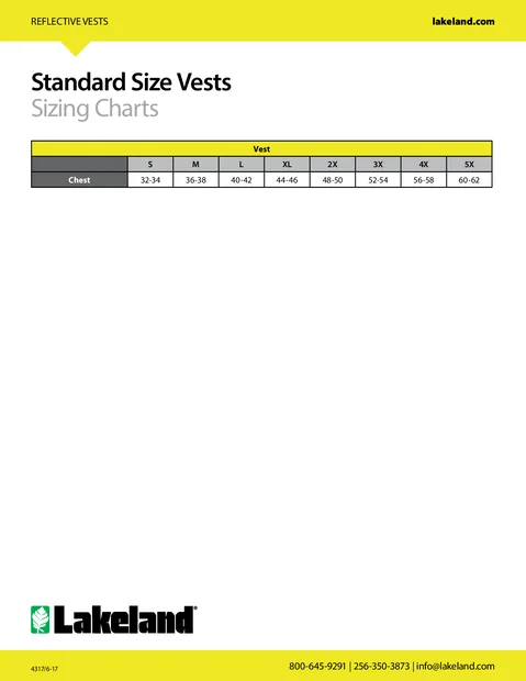 (en)(North America)Standard Size Vests Sizing Chart