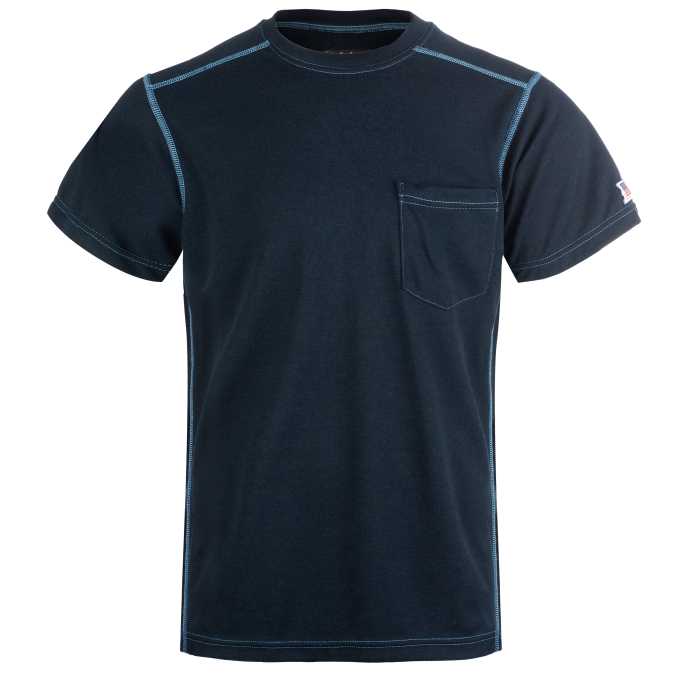 Navy blue short-sleeve shirt with pocket, USA flag