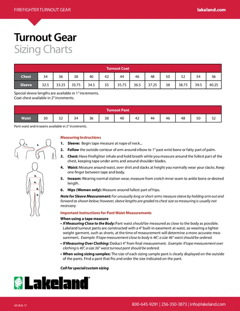 (en)(North America)Turnout Gear Sizing Chart