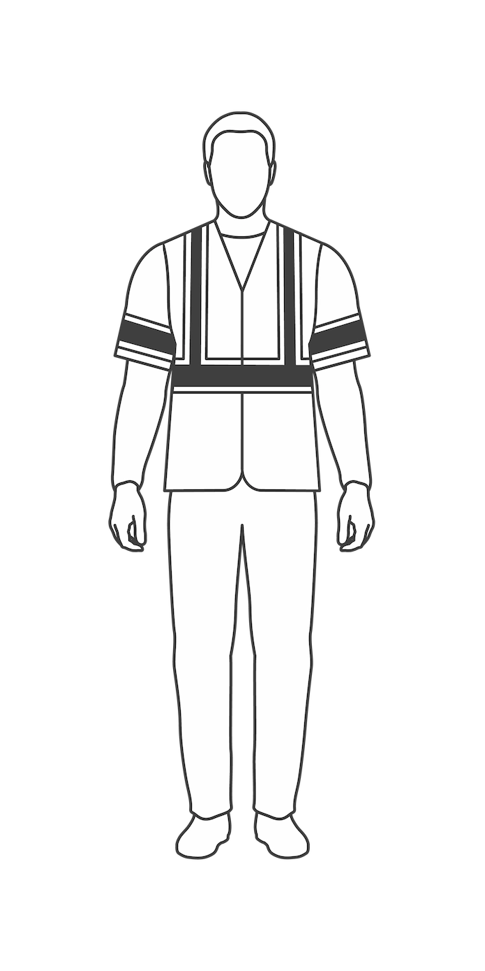 Figure illustration of a Performance Class 3 high-visibility garment configuration