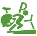 Cartoon figure running on treadmill and cycling bike.