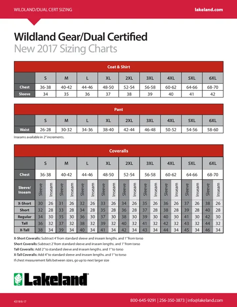 wildland dualcert sizing chart 1